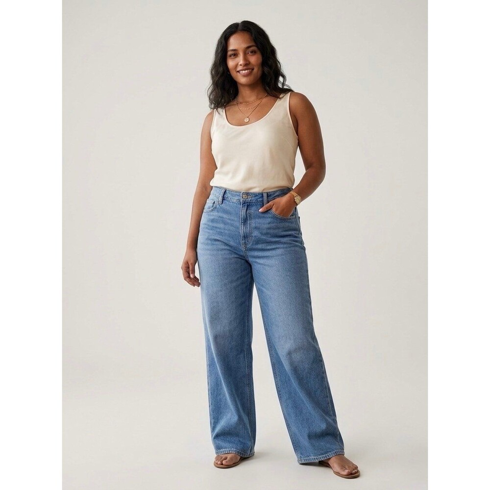 Abercrombie & Fitch High Rise Wide Leg Jeans Medium Wash Size 16 Regular